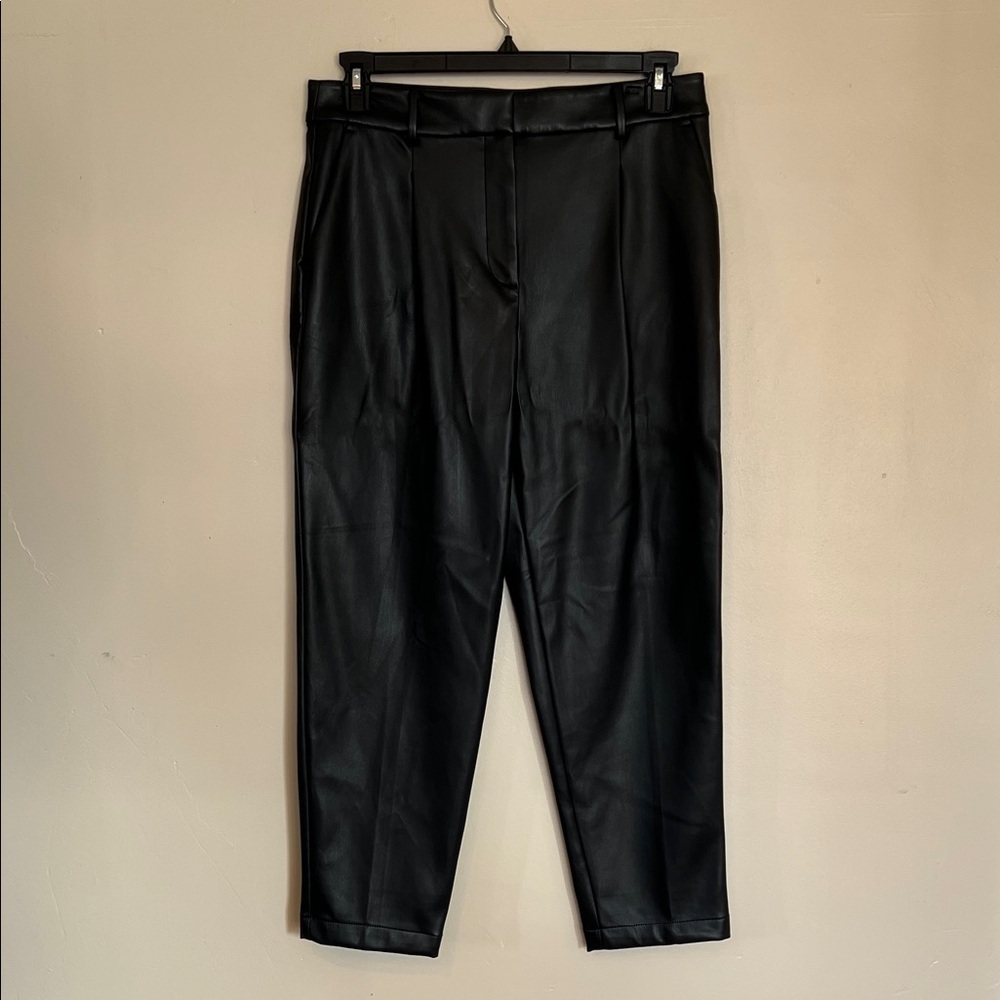 LOFT Faux Leather High Rise Tapered Fit Ankle Length Trousers - Black Size 6